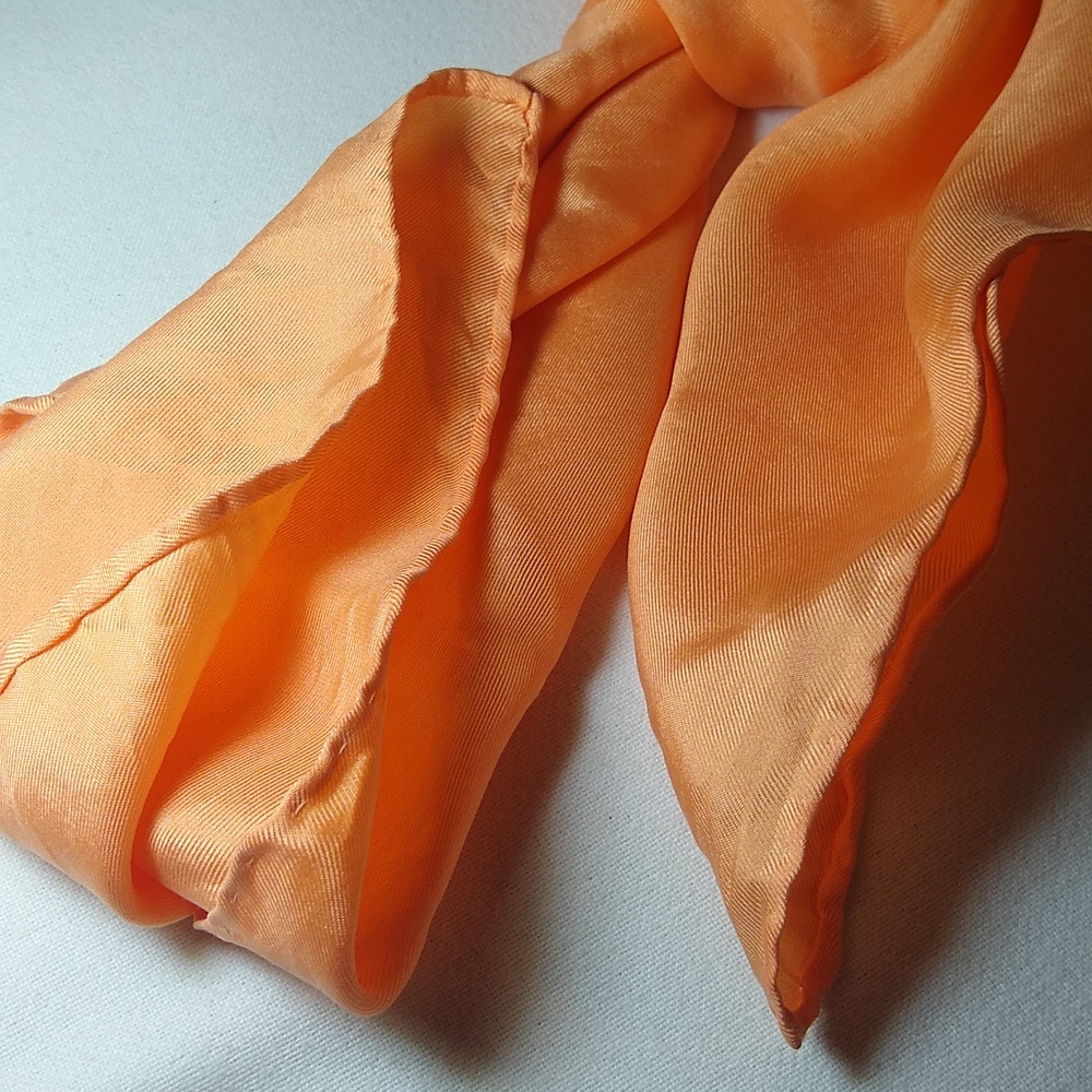 Silk Scarf Hand-Rolled Edge * Vibrant Creamsicle Orange - Picture 2 of 7